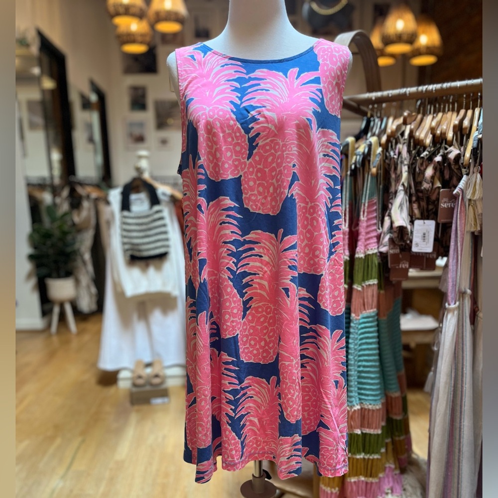 Lilly Pulitzer 🏝️ Pink Pineapple Kristen Sleeveless Swing Dress, XL, EUC